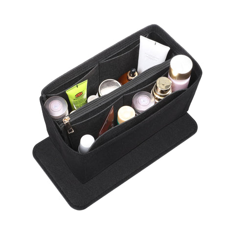 Doxo Purse Organizer Insert for Handbags & Base Shaper Combination,Felt Bag Organizer with Zipper, L Neverfull PM Speedy 25 Tote More (M, Black)