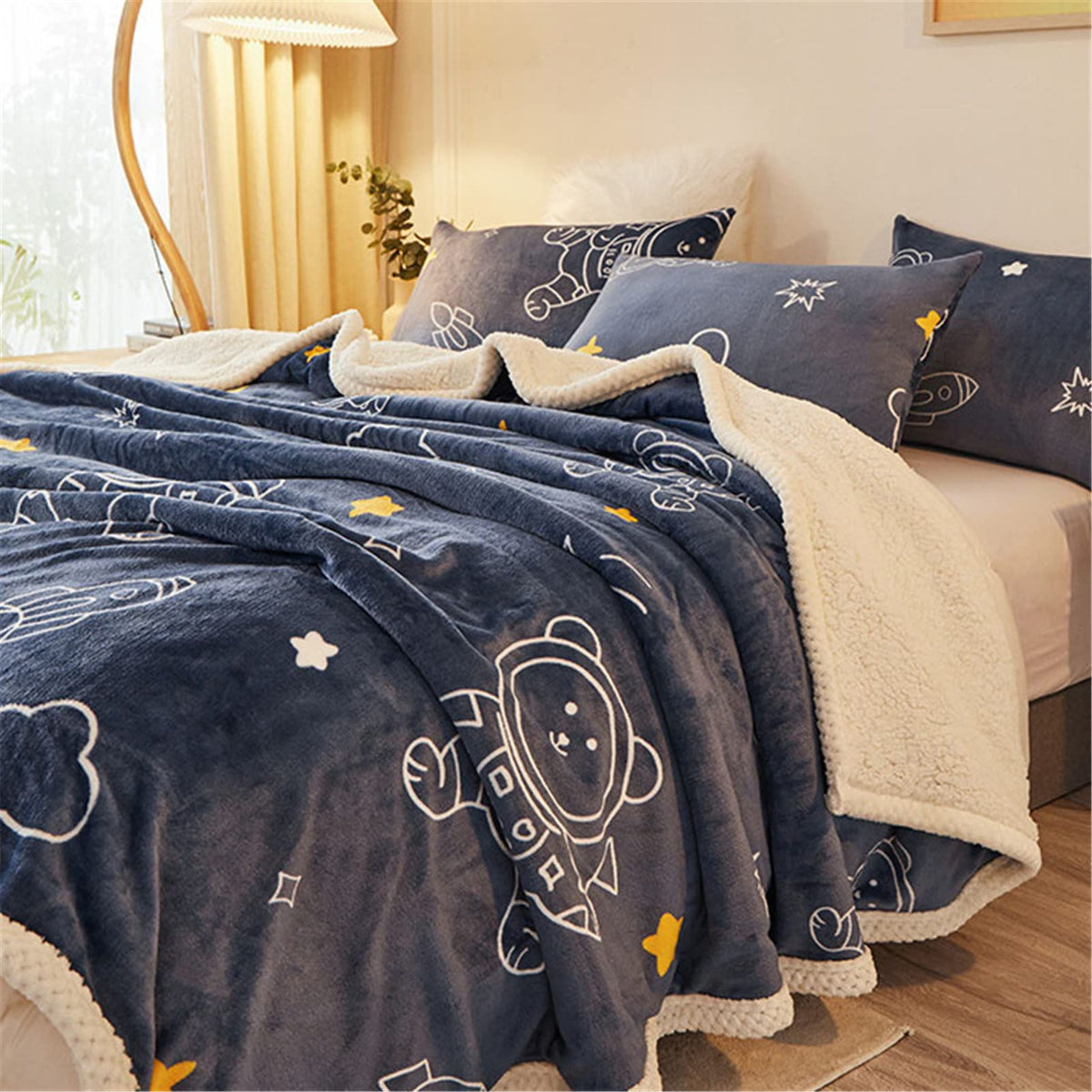 YFFS Sherpa Fleece Blanket Woolen Blanket, Grey Soft and Fluffy Sofa Blanket, Double Bed Large Plush Blanket, Microfiber Flannel Blanket, Sofa, Warm (14,150 x 200 cm)