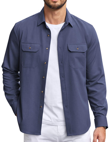 COOFANDY Mens Shirt Jacket Long Sleeve Untucked Shirts Stretch Lightweight Shirt Button Down Overshirt