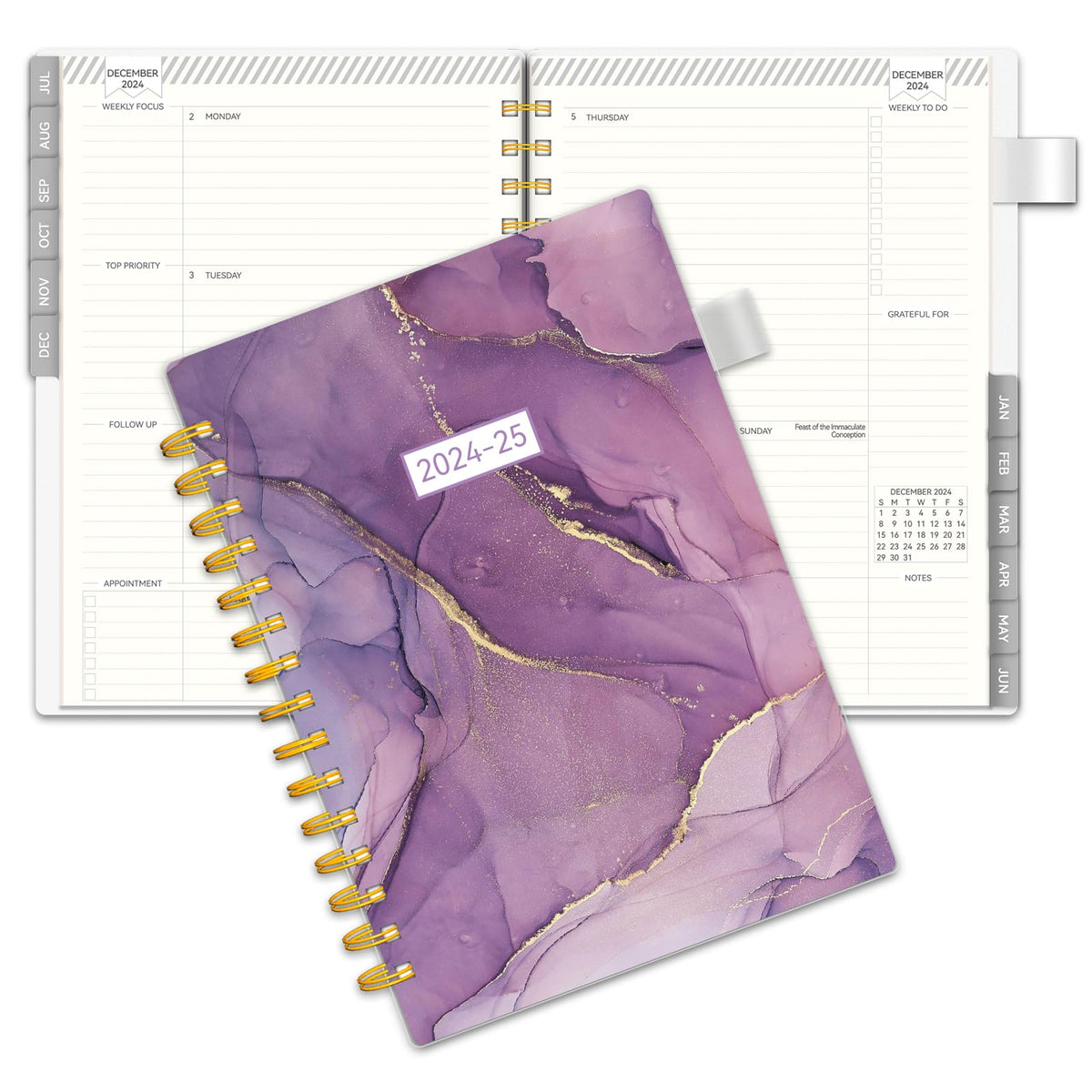 Planner 2024-2025, Academic Planner 2024-2025, Weekly & Monthly Planner runs from July 2024 - June 2025, AIMPEAK Daily Planner 2024-2025 for Women, Monthly Tabs, Purple Marble, 5.5"x8.5"