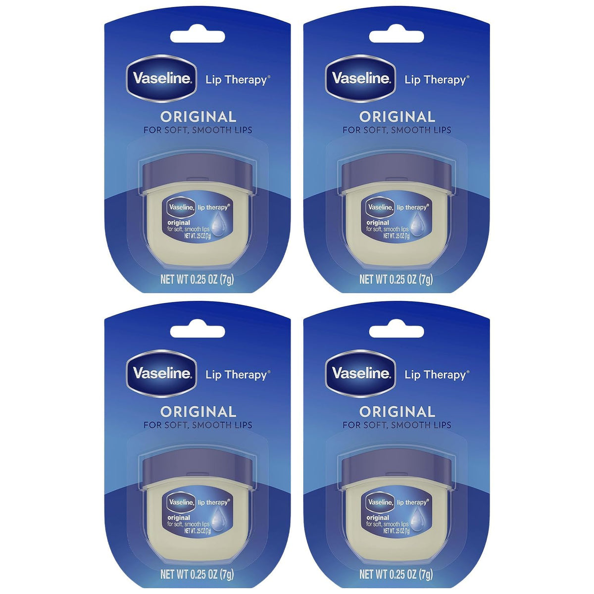 Vaseline Lip Therapy Original - Mini Vaseline Lip Balm, Hydrating Petroleum Jelly, Clear Lip Gloss, Travel-Size, 0.25 Oz Ea (Pack of 4)