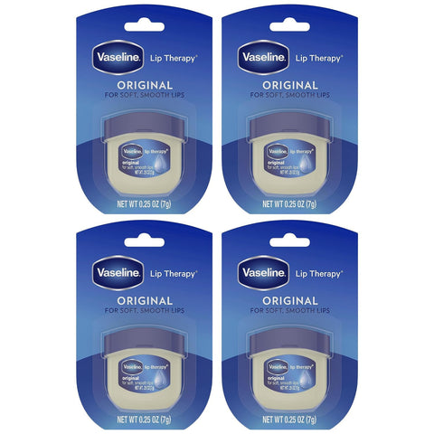 Vaseline Lip Therapy Original - Mini Vaseline Lip Balm, Hydrating Petroleum Jelly, Clear Lip Gloss, Travel-Size, 0.25 Oz Ea (Pack of 4)