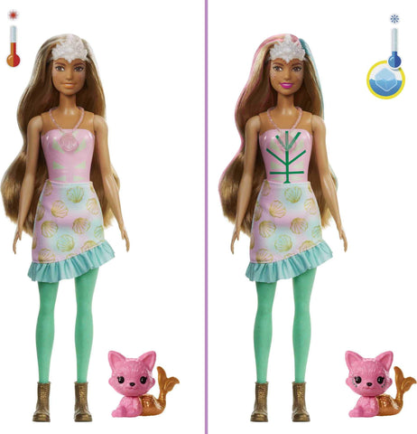 Barbie Color Reveal Peel Mermaid Fashion Reveal Doll Set with 25 Surprises Including Purple Peel-able Doll & Pet & 16 Mystery Bags with Clothes & Accessories for 2 Mermaid-Inspired Looks