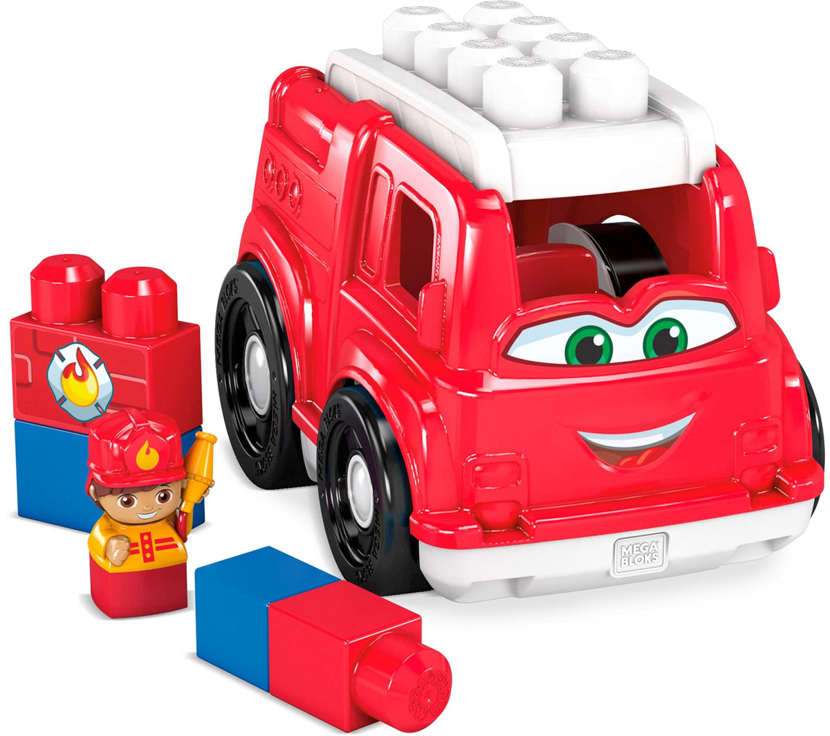 MEGA BLOKS Fisher-Price Toddler Building Blocks, Freddy Fire Truck with 6 Pieces and Storage, 1 Figure, Red, Toy Car Gift Ideas for Kids