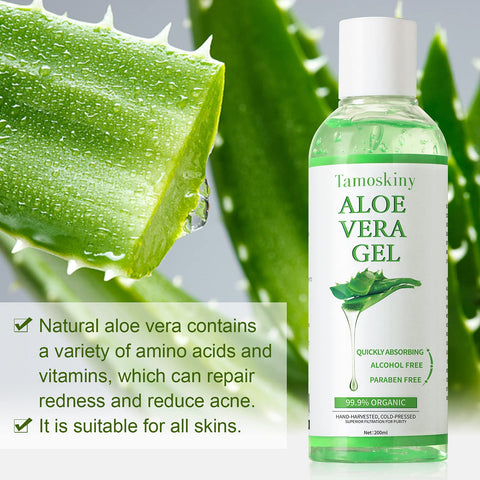 99.9% Organic Aloe Vera Gel for Face, Hair, Sunburn Relief, Pure Aloe Vera Soothing Gel for Skin Care, Acne, After Sun Repair, After Shave, No Sticky Residue, Moisturizing Quick Absorbing - 6.8 oz