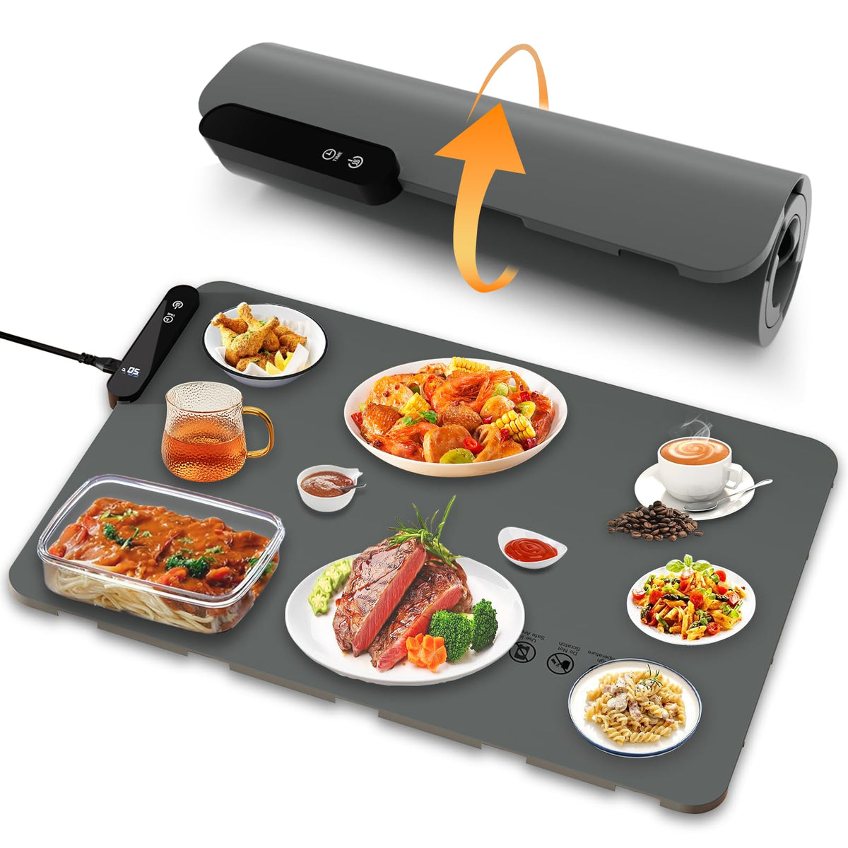 Electric Warming Tray, Rollable Food Warming Mat with 5 Temperature 6 Timer Setting Fast Heating Food Warmer for Parties, Buffets Party, Travel (Large)