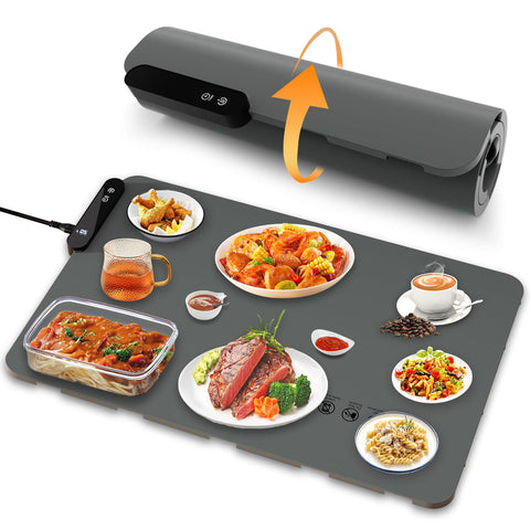 Electric Warming Tray, Rollable Food Warming Mat with 5 Temperature 6 Timer Setting Fast Heating Food Warmer for Parties, Buffets Party, Travel (Large)