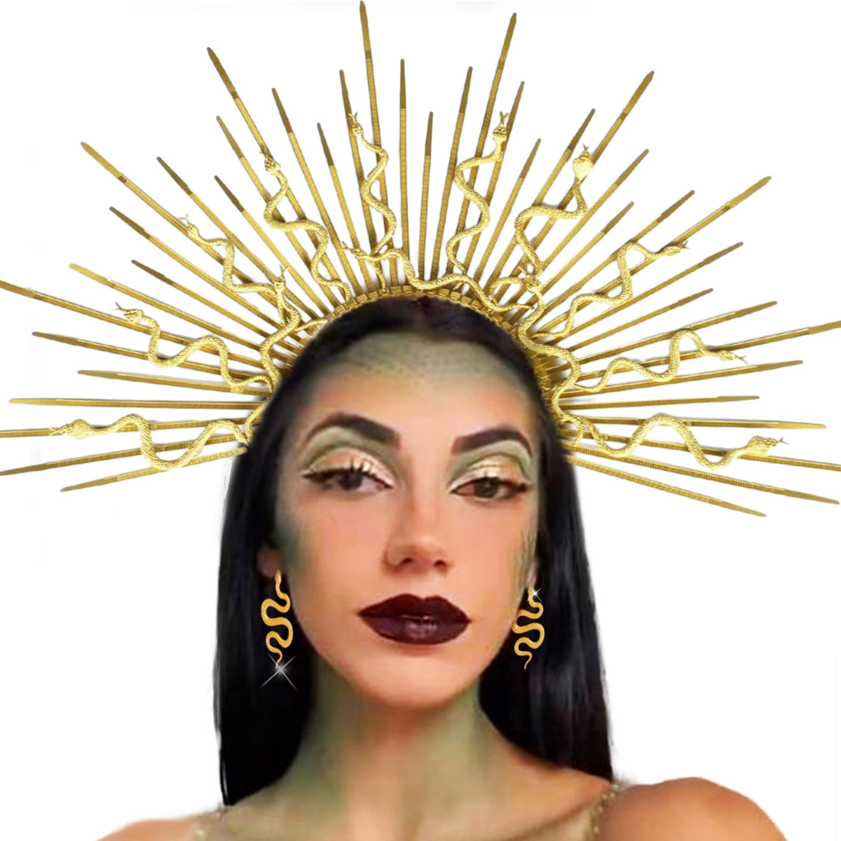 JeVenis Gold Snake Headband Snake Earrings Medusa Headpiece Medusa Crown Medusa Costume Accessories Goddess Costume Women Party Costume