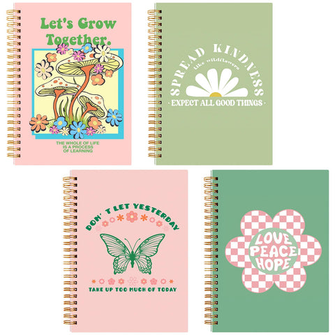 Cholemy 4 Pack Pink Green Notebooks Aesthetic Notebooks A5 Size 5.7 x 8.3 Inch Cute Aesthetic Notebook Spiral Travel Journal for Women Lined Paper