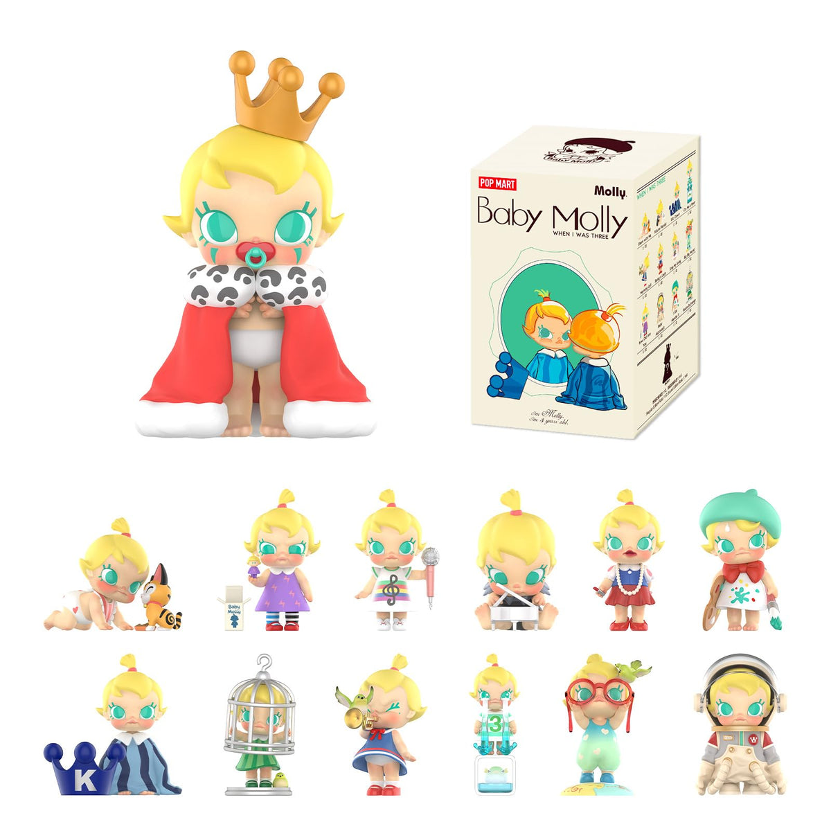 POP MART Baby Molly When I was Three?Series Figures, Baby Molly Blind Box Figures, Random Design Action Figures Collectible Toys Home Decorations, Holiday Birthday Gifts for Girls and Boys, Single Box