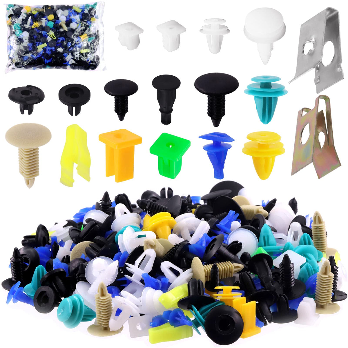 Keadic 500 Pcs Mixed Nylon Bumper Fender Trim Push Fasteners Rivet Clips Replacement Kit, Auto Panel Shield Engine Cover Retainer Fastener Rivet Push Clips for GM