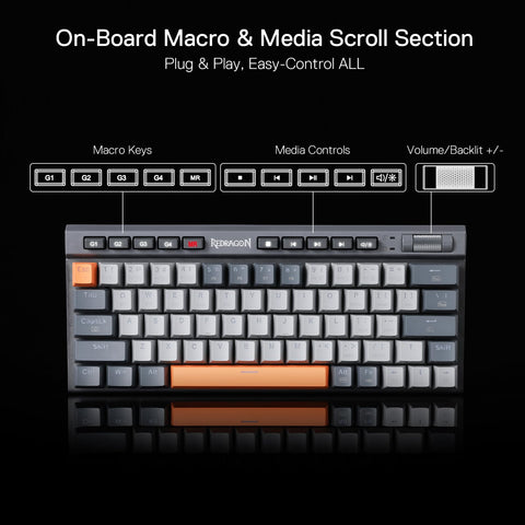 Redragon K634 65% RGB Wireless Gaming Keyboard, BT/2.4Ghz/Wired Tri-Mode, 63 Keys Hot-Swap Mechanical Keyboard w/Aluminum Cover Board, Dedicated Macro + Arrow Keys, Media Control & Linear Red Switch