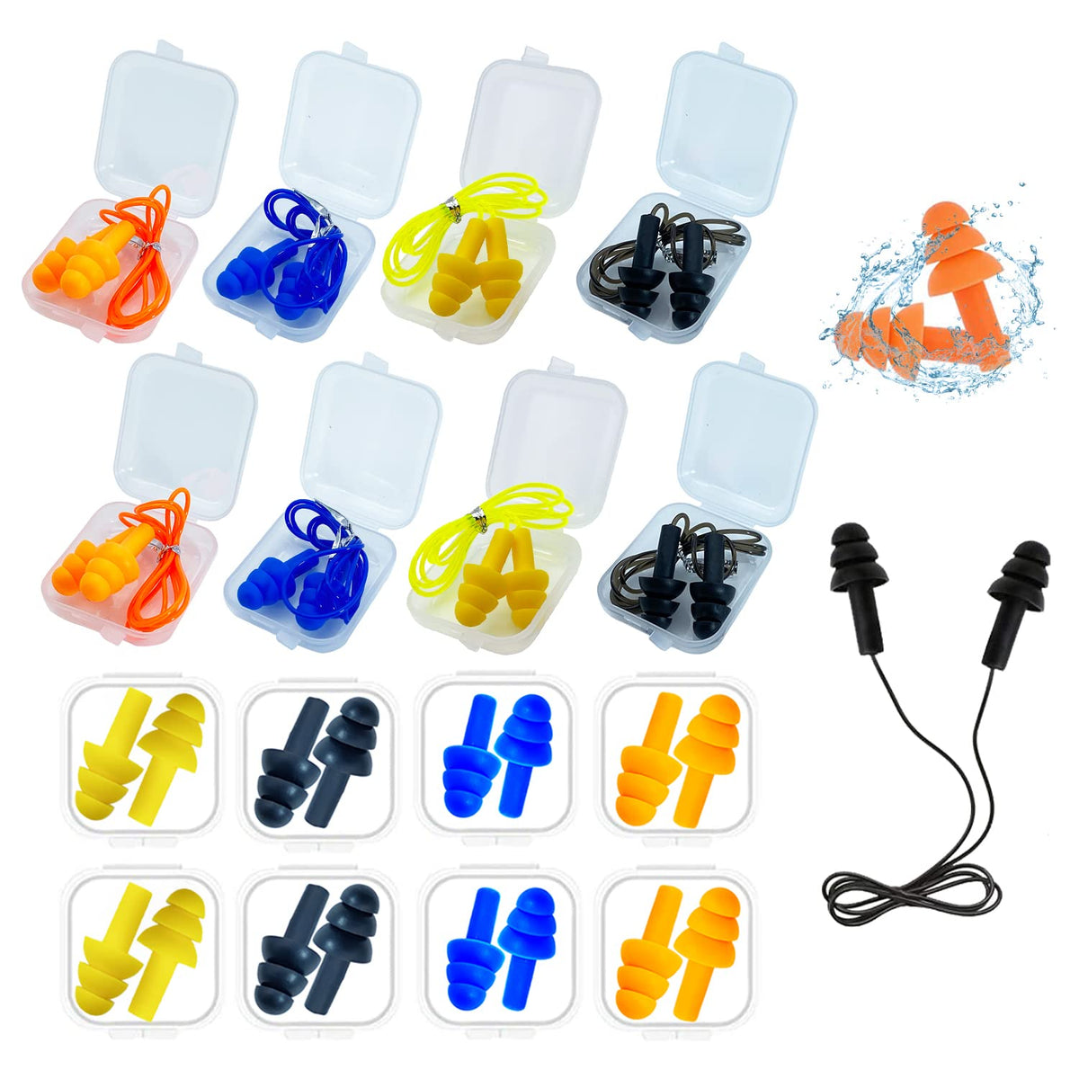Ear Plugs for Sleeping,16 Pairs Noise Canceling Ear Plugs Soft Reusable Silicone Earplugs Waterproof Noise Reduction Earplugs for Concert,Swimming,Study,Loud Noise,Snoring