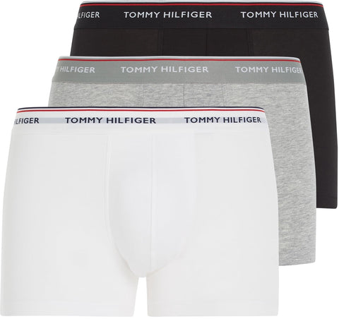 Tommy Hilfiger - Men's Boxer Shorts - Multipack Trunks For Men - 3 Pack Underwear Man - Signature Waistband Elastic - Black/White/Grey - Size S