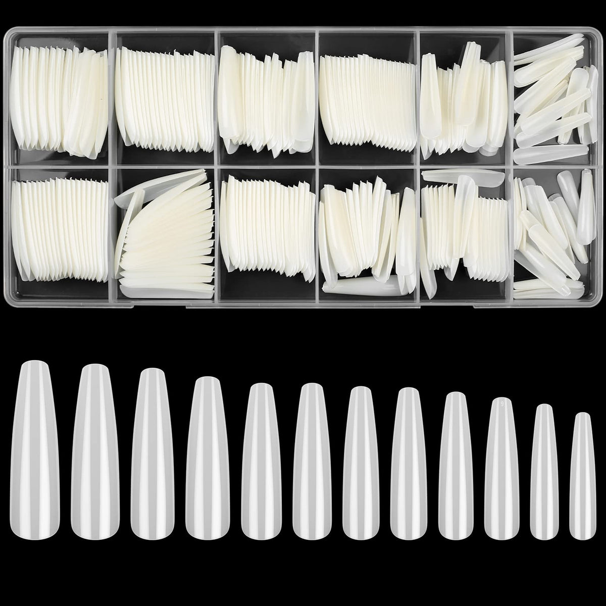 woshilaoDS 240pcs natural Nail Tips, Acrylic Nail Tips, Trapezoidal Extra Long Full Cover False Nail Tips, Artificial Nail Tips, Press On Nails, Ballerina French Fake Nails Tips (natural)