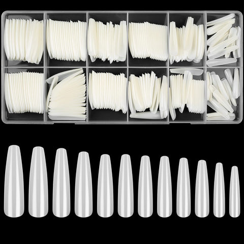 woshilaoDS 240pcs natural Nail Tips, Acrylic Nail Tips, Trapezoidal Extra Long Full Cover False Nail Tips, Artificial Nail Tips, Press On Nails, Ballerina French Fake Nails Tips (natural)