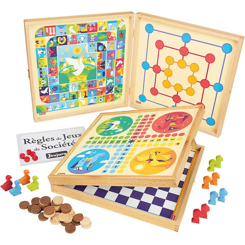 Jeujura - Classic Set Small Horses Goose Dames marelle-yams-421-50 Rules-4 Wooden Game Boards and Pawns-2 to 6 Players, 8119, White
