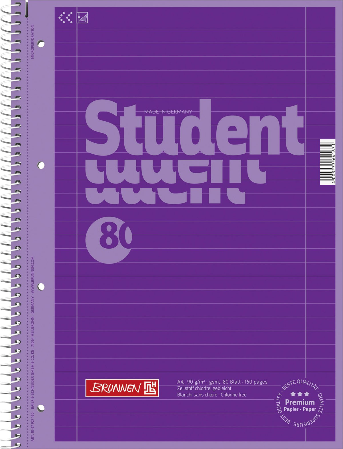 Brunnen 1067927126 Colour Code Student Notepad (A4 Ruled, line Style 27, 90 g/mÂ², 80 Pages) Purple