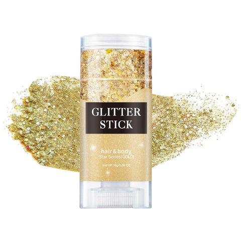 Gold Body Face Glitter Stick Body Hair Glitter Makeup for Women,Long-Lasting Holographic Mermaid Glitter Gel for Singer Concert Rave Body Glitter Makeup