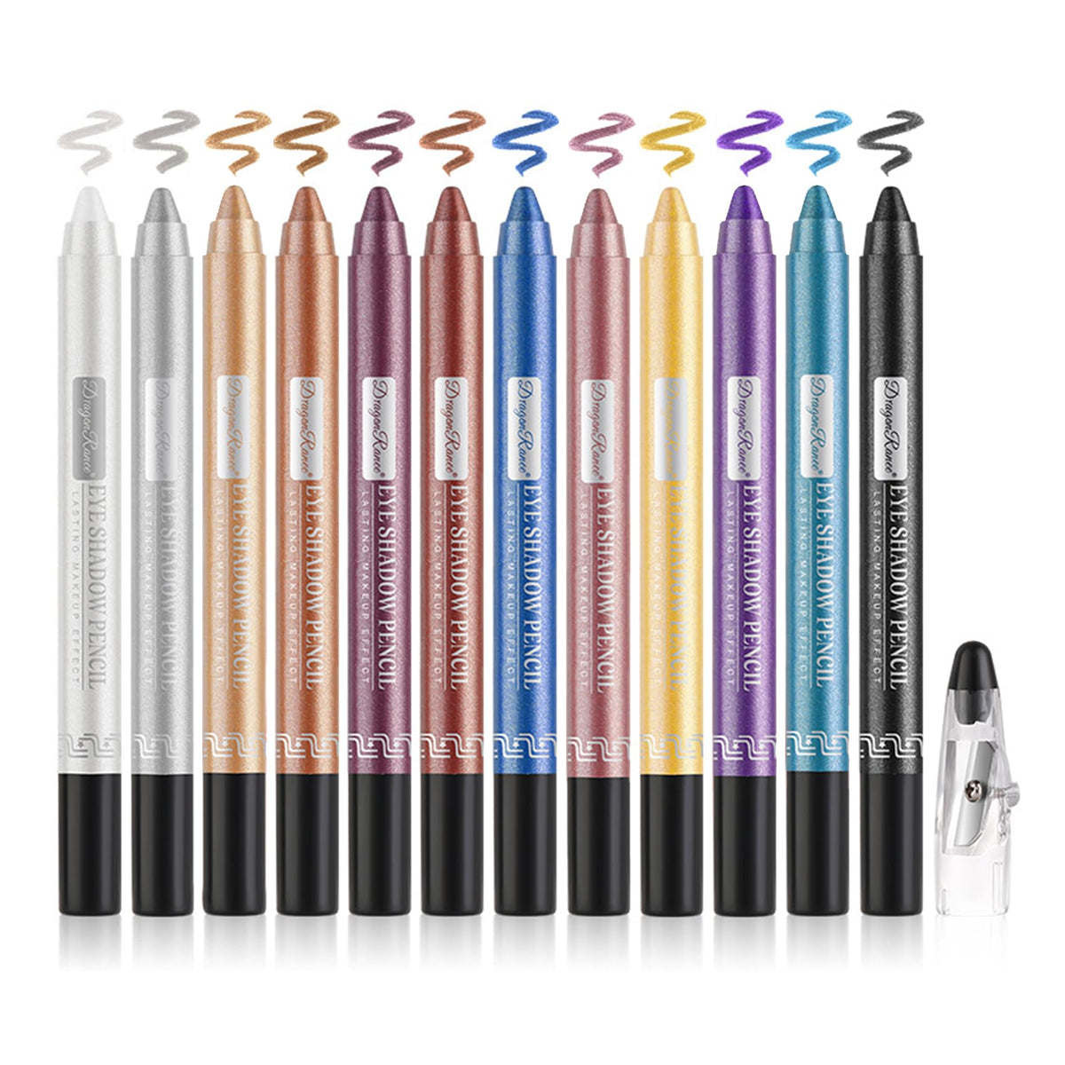 12Pcs Eyeshadow Stick Set Eye Shadow Applicator Sticks Matte Eyeliner Pen Set with Sharpener Cap Long-lasting Waterproof Delineadores De Colors Para Ojos Pearly Sparkle Glitter Eyeshadow Makeup