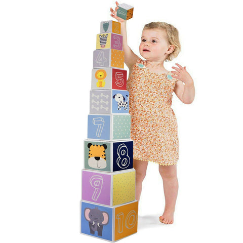 The Magic Toy Shop Kids Baby Nesting & Stacking Colourful Blocks Set with Numbers, Animals, Shapes & Colors, Stack up to 87 cm / 34 inches