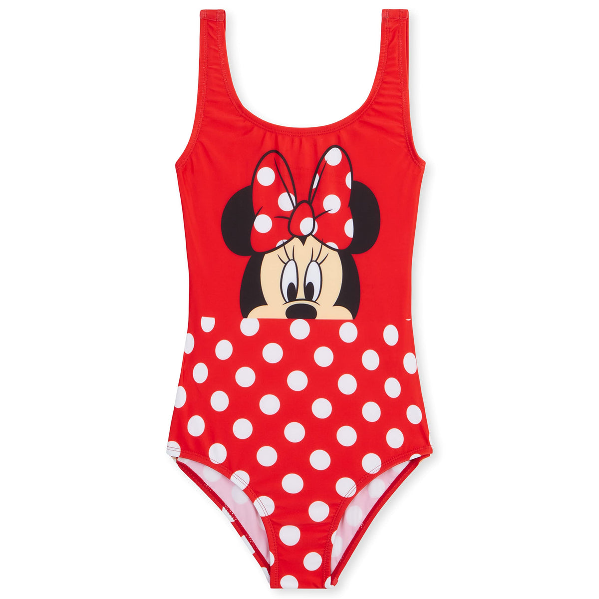 Disney Girls One Piece Swimsuit Comfortable Stretchy Swimsuit - Girls Gifts (Red Minnie, 5-6 Years)