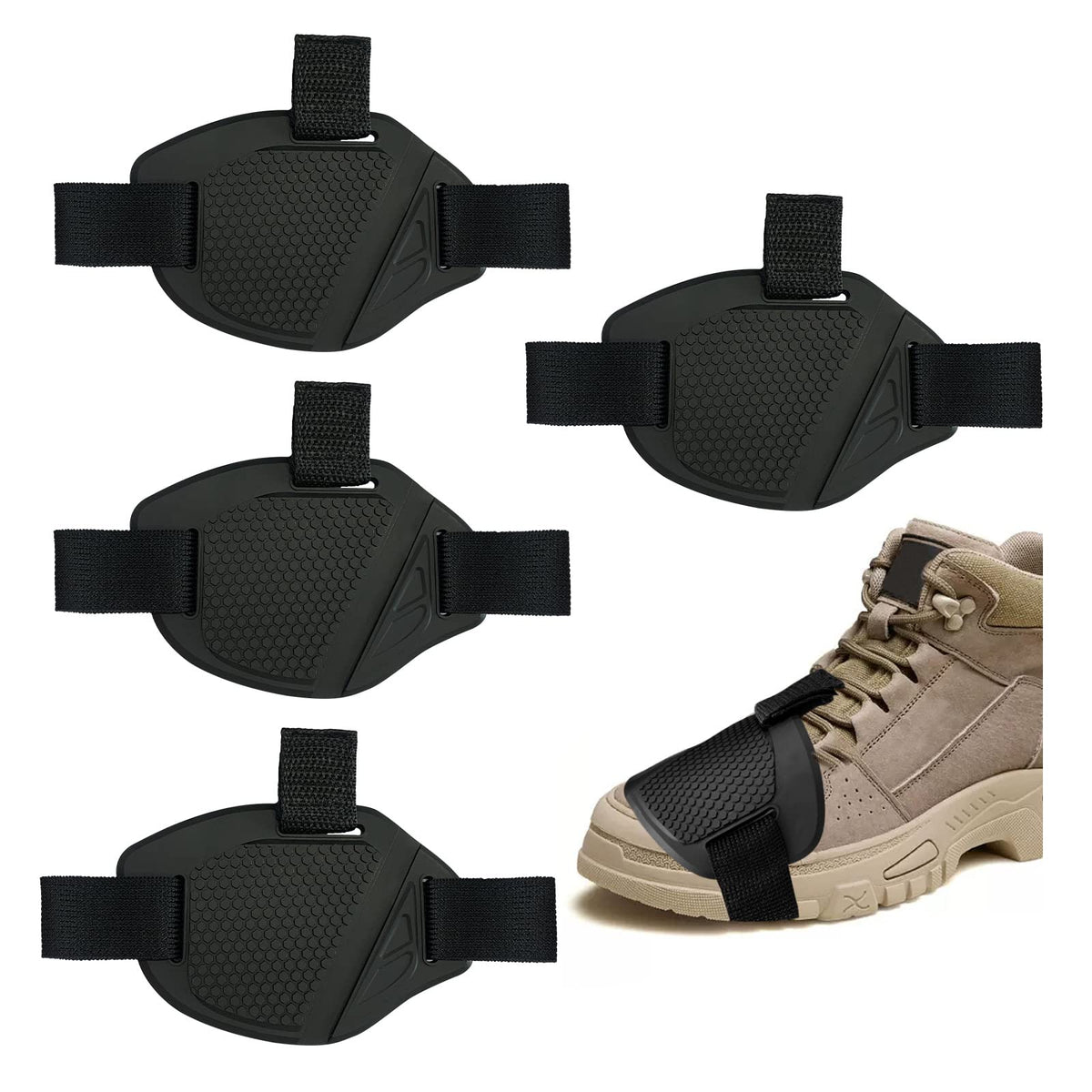 Roucerlin 4 Pcs Soft Motorcycle Motorbike Shift Pad, Durable Motorcycle Shoe Protector, Protective Motorcycle Boot Cover, Adjustable Motorcycle Boot Guard for Gear Accessories (Black)