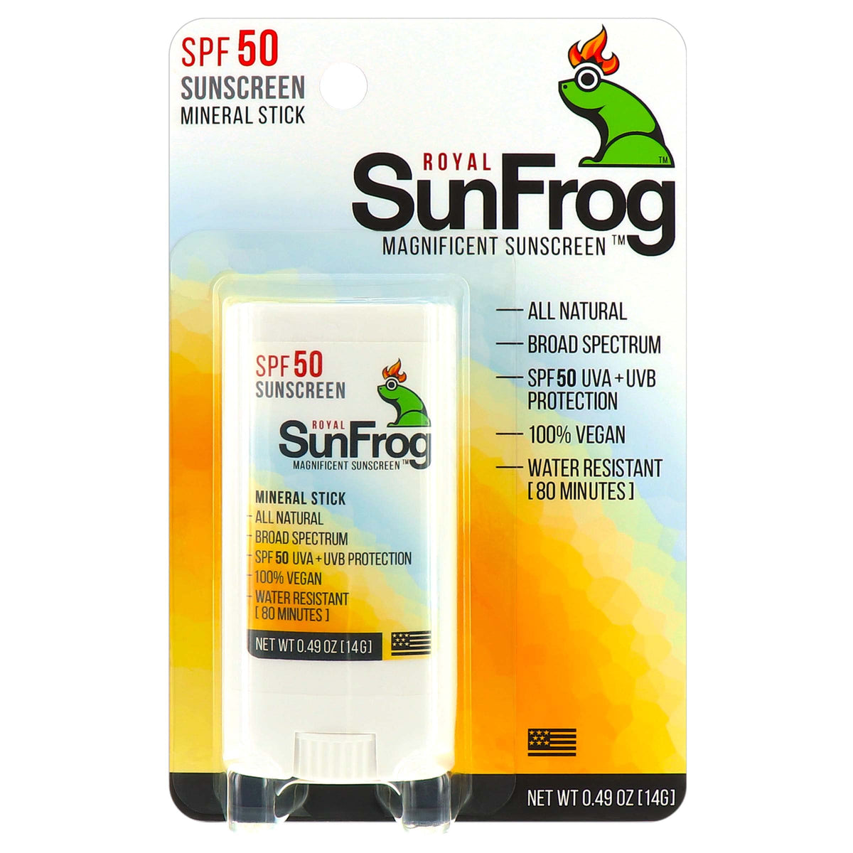Royal SunFrog | All Natural SPF-50 Sunscreen Mineral Stick | 100% Vegan, Broad Spectrum UVA + UVB, Roll On Sunscreen Stick for Face & Body (0.49oz/14g)