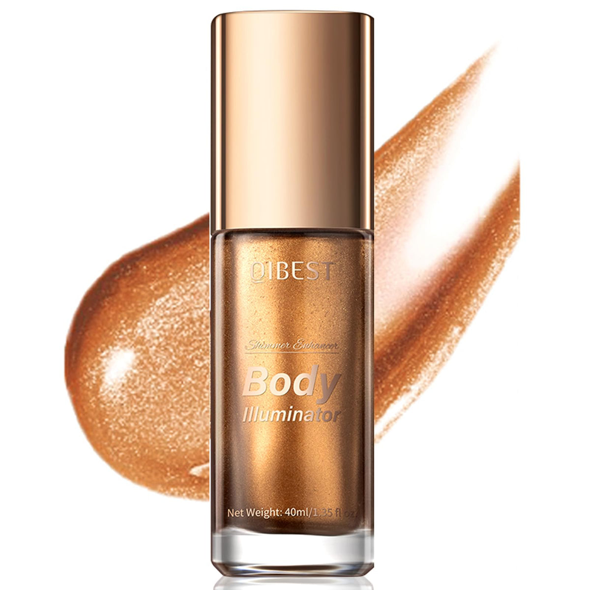 40ML Body Illuminator, Body Glitter Oil, Silky Body Shimmer Oil, Moisturizing Body Highlighter Shimmer, Shimmer Lotion for Body Makeup, Cream Body Glow Bronzer Drops (Bronze Gold)