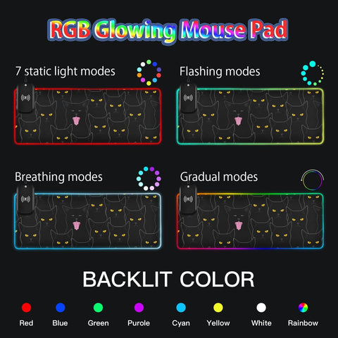 Cute Black Cats Wireless Charging Mouse Pad for Mobile Phone Extra Large Gaming Mousepad with 13 Lighting Modes Keyboard Mat for Gaming MacBook PC Laptop Desk Home Office