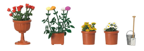 Busch 1230 Planted Flowerpots & Pail HO Scenery Scale Model Scenery