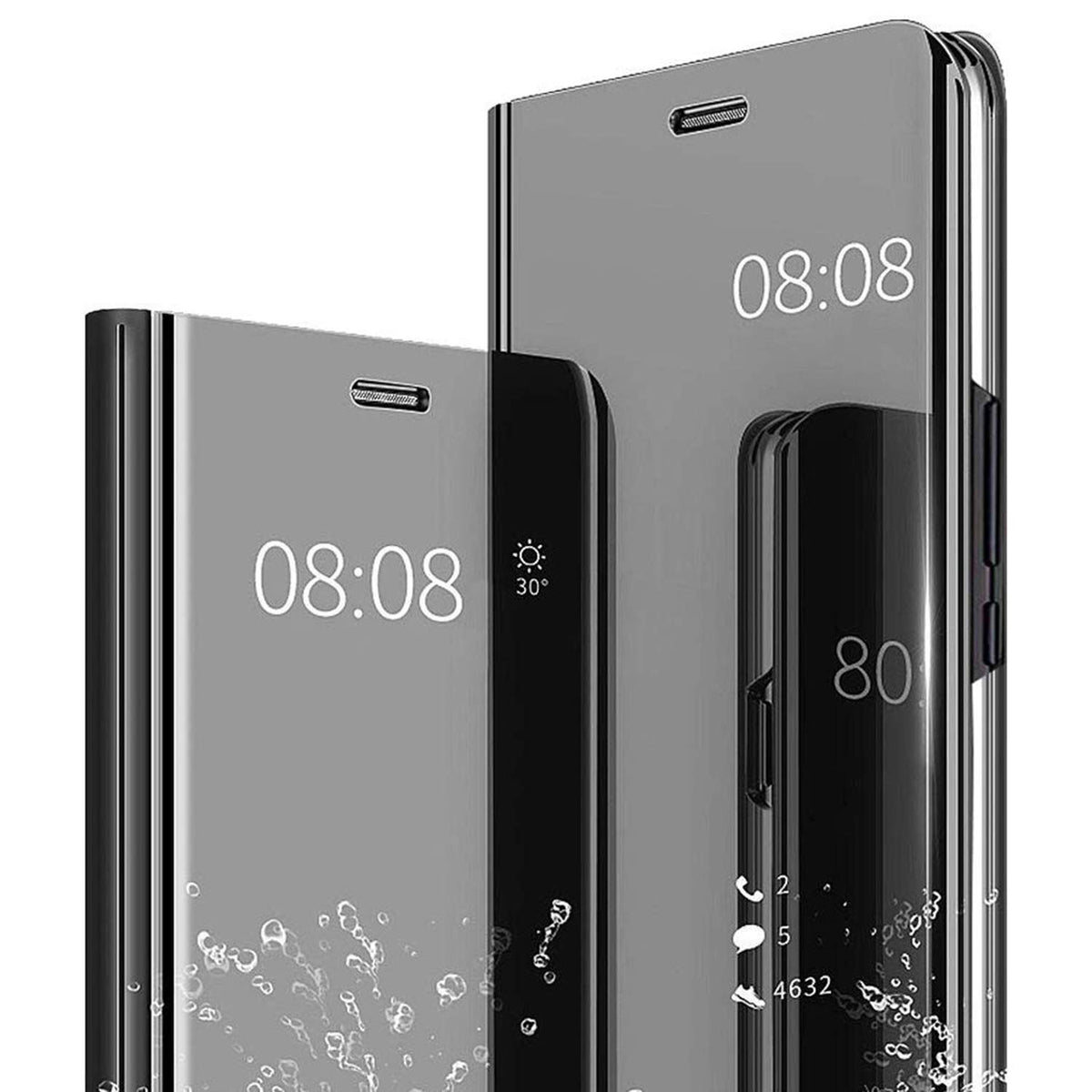 SZYZ Samsung Galaxy S21 FE (Not S21) Mirror Phone Case,Smooth Clear View Smart Display Shockproof Mirror Case with Flip Kickstand and Anti-Fall Protection Cover for Samsung Galaxy S21 FE JM Black