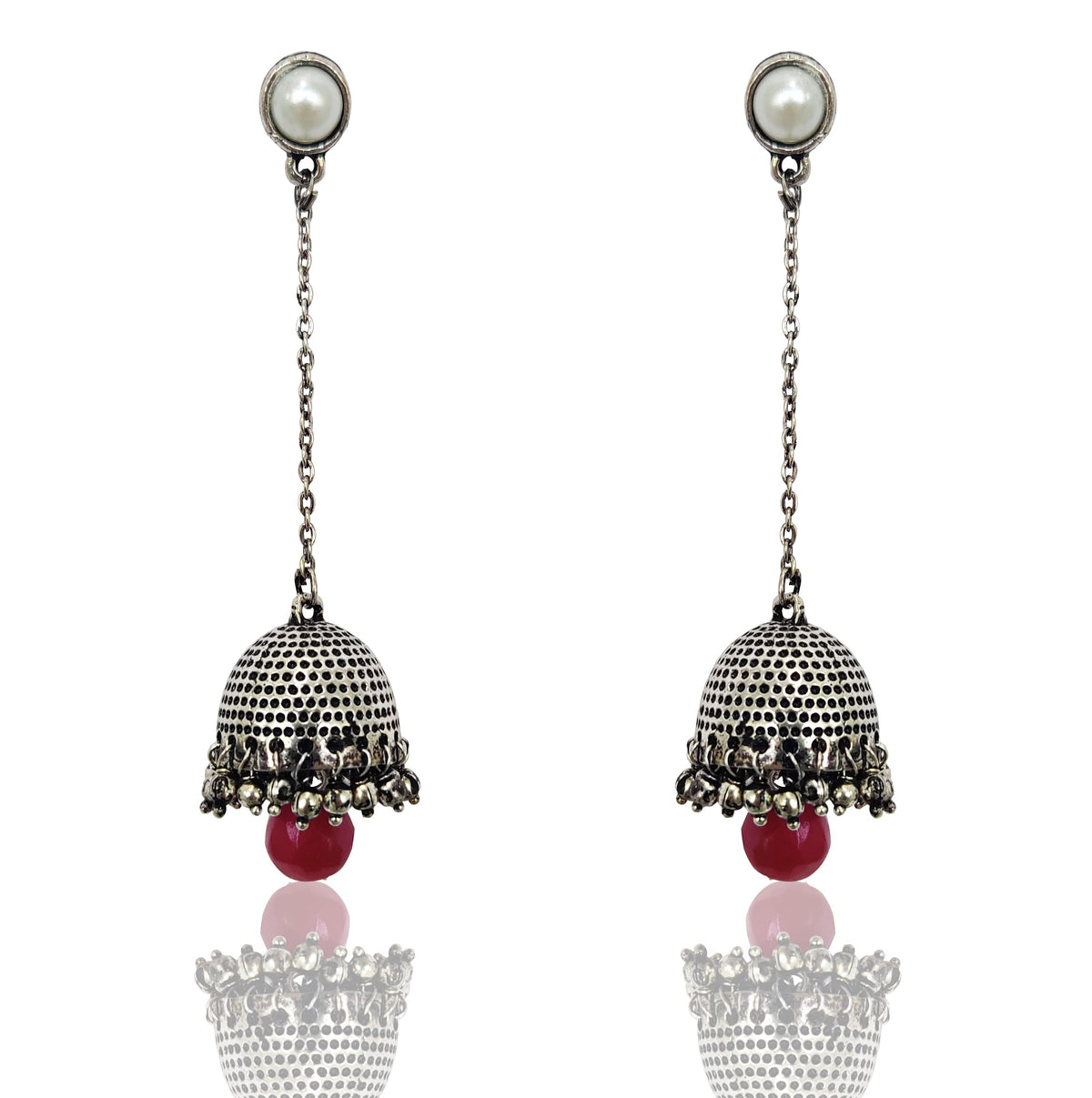 Moonstruck Traditional Long Indian Jhumka Jhumki Golden Dangle Earrings With Pearl For Women (Oxidized), Metal