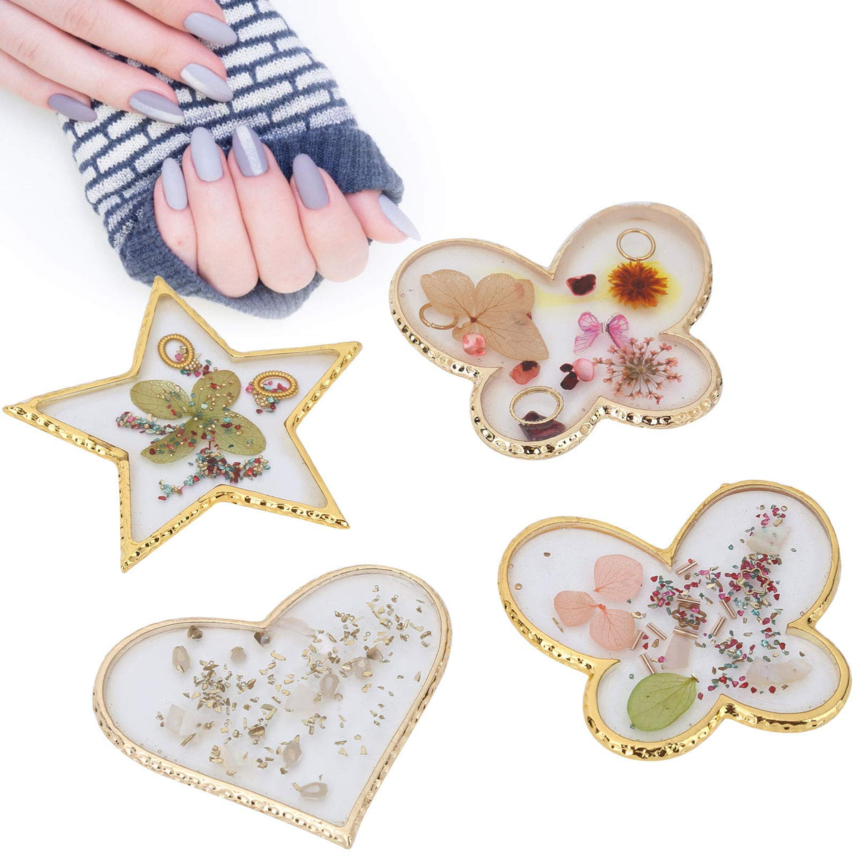 Nail Palette, 4Pcs/Set Nail Palettes Kit Polish Color Mixing Board Nail Art Display Plate Manicure Tool DIY Nail Tips Painting Tray Pallet Makeup Mixing Palette for Home Salon Use
