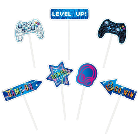 WERNNSAI Video Game Cupcake Toppers - 35 Pieces Gamer Party Cupcake Cake Toppers for Boys and Children's Game Theme Birthday Party Decorations Dinner Dessert Picks, Gaming Night Party Supplies