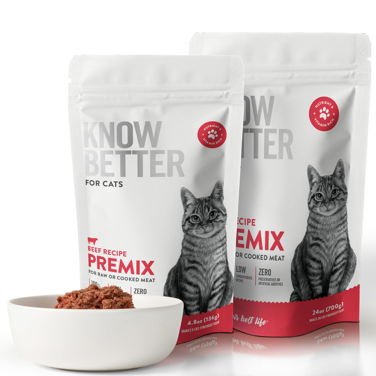 Know Better for Cats - Beef Recipe, RAW Cat Food Premix/Supplement for Making Homemade Cat Food, All Natural, Holistic Veterinarian Approved, Grain Free, No Artificial Additives