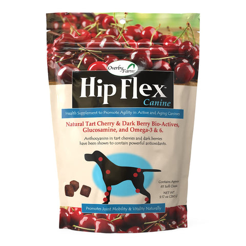 NaturVet - Overby Farm Hip Flex Canine - 65 Soft Chews - Promotes Joint Mobility & Vitally in Dogs - Enhanced with Tart Cherry, Dark Berry Bio-Actives, Glucosamine & Omegas