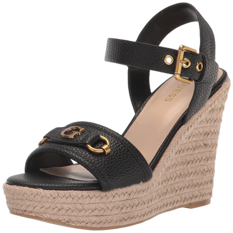 Guess Women's HISLEY Wedge Sandal, Black, 10