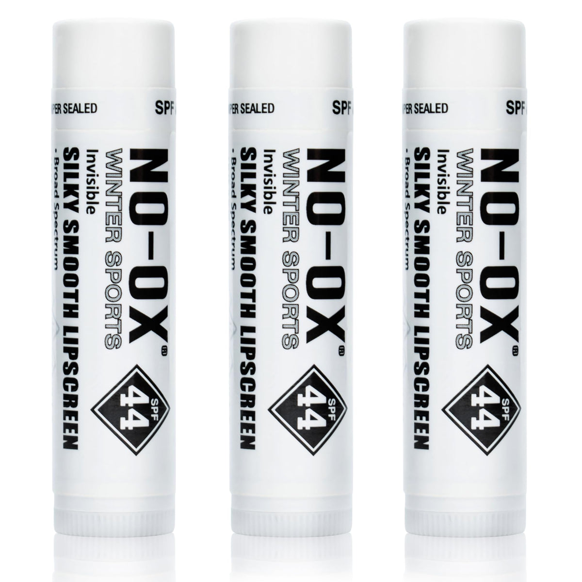 NO-OX SPF 44 Sunscreen Lip Balm - Winter & Snow Sports Label - All Season - Broad Spectrum - Water Resistant - Vanilla Flavor - 3 Pack