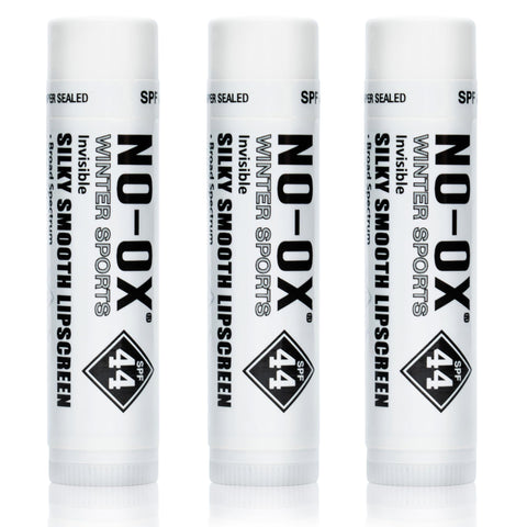 NO-OX SPF 44 Sunscreen Lip Balm - Winter & Snow Sports Label - All Season - Broad Spectrum - Water Resistant - Vanilla Flavor - 3 Pack