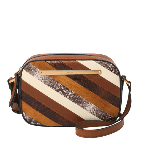 Fossil Women's Liza Leather Camera Bag Purse Handbag, Neutral Multi Stripe (Model: ZB1835888)