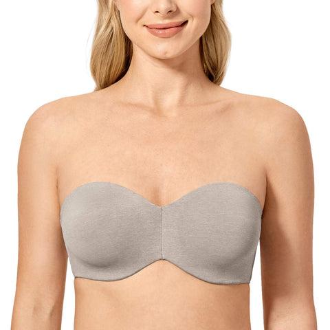 DELIMIRA Women's Strapless Bra Unlined Underwire Minimizer Plus Size Support Gray Heather 36B