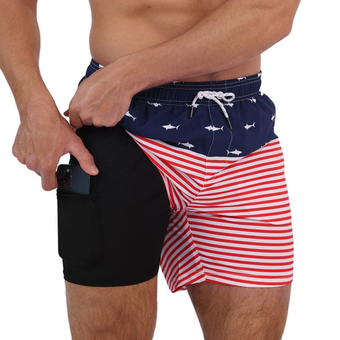Arcweg Mens Swim Trunks with Mesh Compression Liner 5.5 Quick Dry Beach Shorts with Zip Pockets 2 in 1 Board Shorts