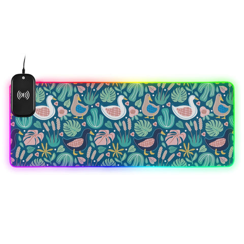 Cute Duck Wireless Charging Mouse Pad for Mobile Phone Extra Large Gaming Mousepad with 13 Lighting Modes Keyboard Mat for Office Home Gaming MacBook Laptop Desk