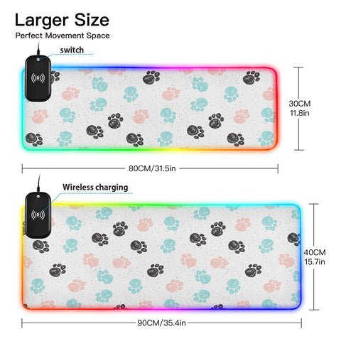 Doodle Dog Paw Wireless Charging Mouse Pad for Mobile Phone Extra Large Gaming Mousepad with 13 Lighting Modes Computer Mat for MacBook PC Laptop Desk Office Home Gaming