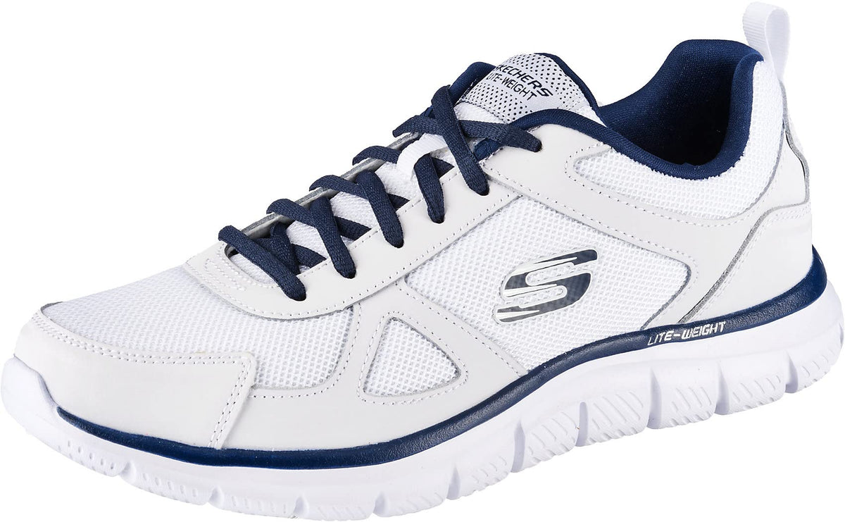 Skechers Men's Track SCLORIC Low-Top Sneakers, White Leather Mesh Pu Navy Trim, 6.5