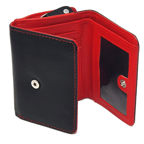 STARHIDE Women's Leather Wallet Purse Credit Card Holder With Side Zip 11 x 9 x 3cm Red/black