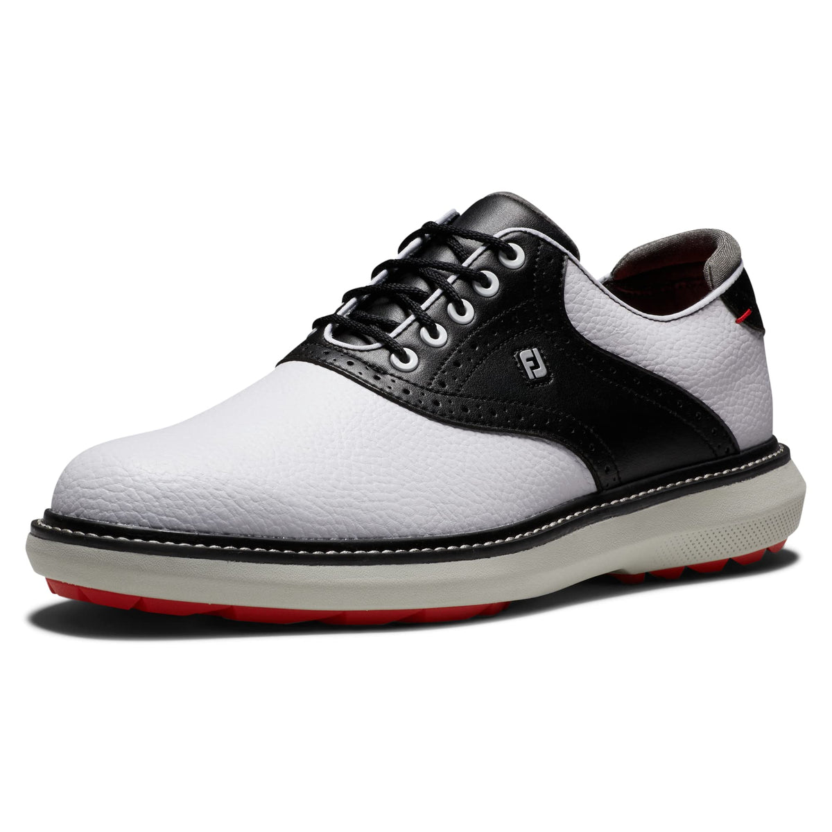 FootJoy Men's Traditions Spikeless Golf Shoe, White/Black, 8.5