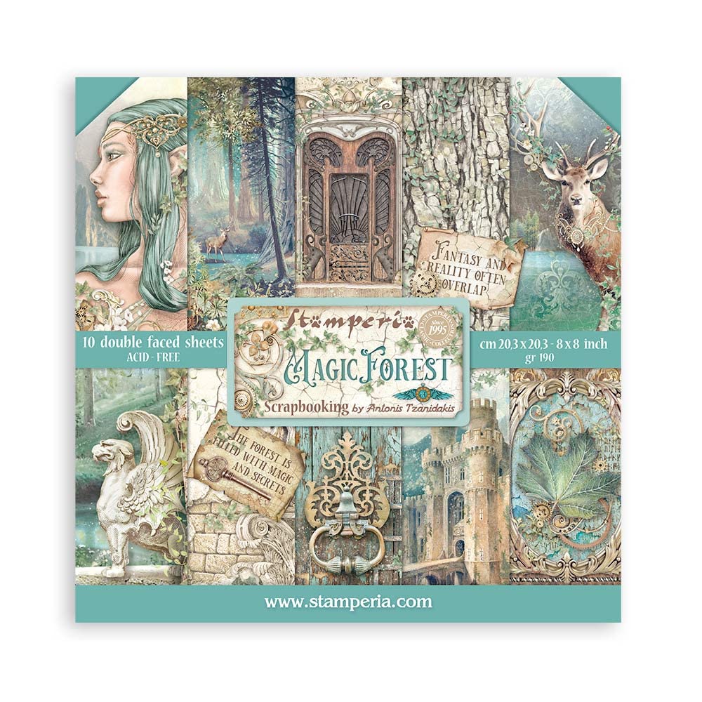 Stamperia Mini Scrapbooking Pad-Magic Forest, Paper, Multicoloured, 8 x 8 inches