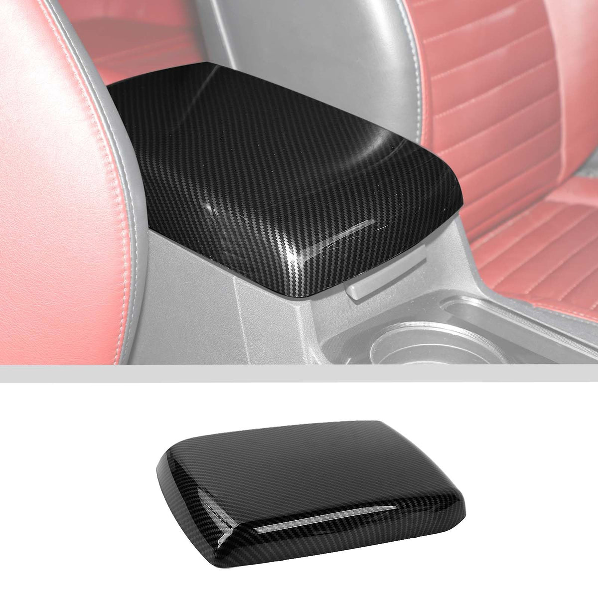 JWWY for Challenger Armrest Cover Case Pad Center Console Cover Decoration Trim for 2009-2014 Dodge Challenger Interior Accessories, ABS Carbon Fiber